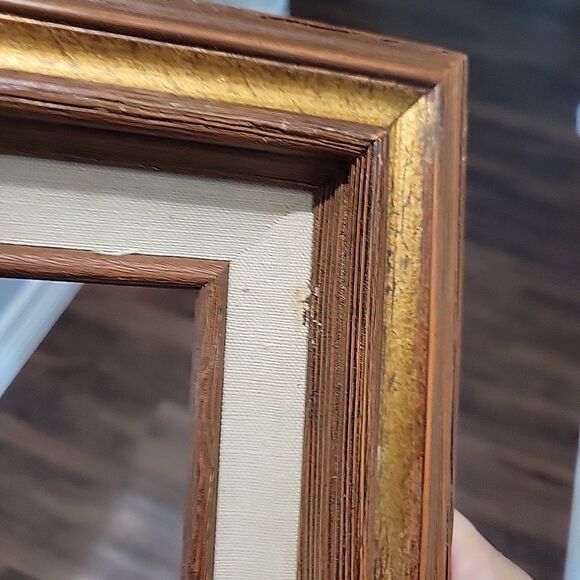 Pair Vtg MCM Wood Art Frames Linen Liner holds 9x12 & 5 x7 no glass Gallery Wall - Picture 11 of 15